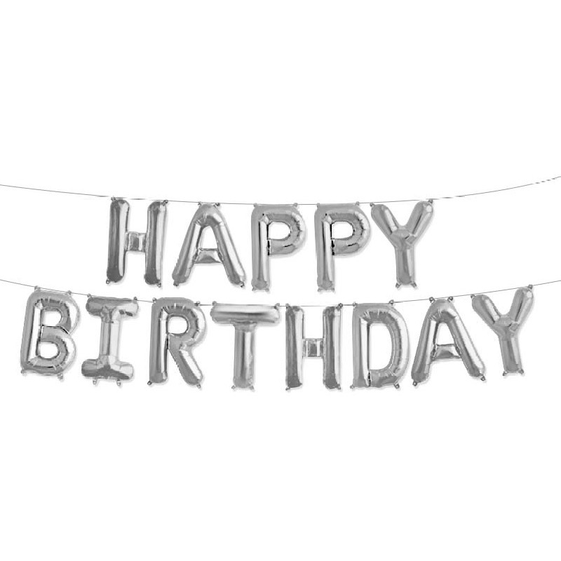 Растяжка happy birthday серебро